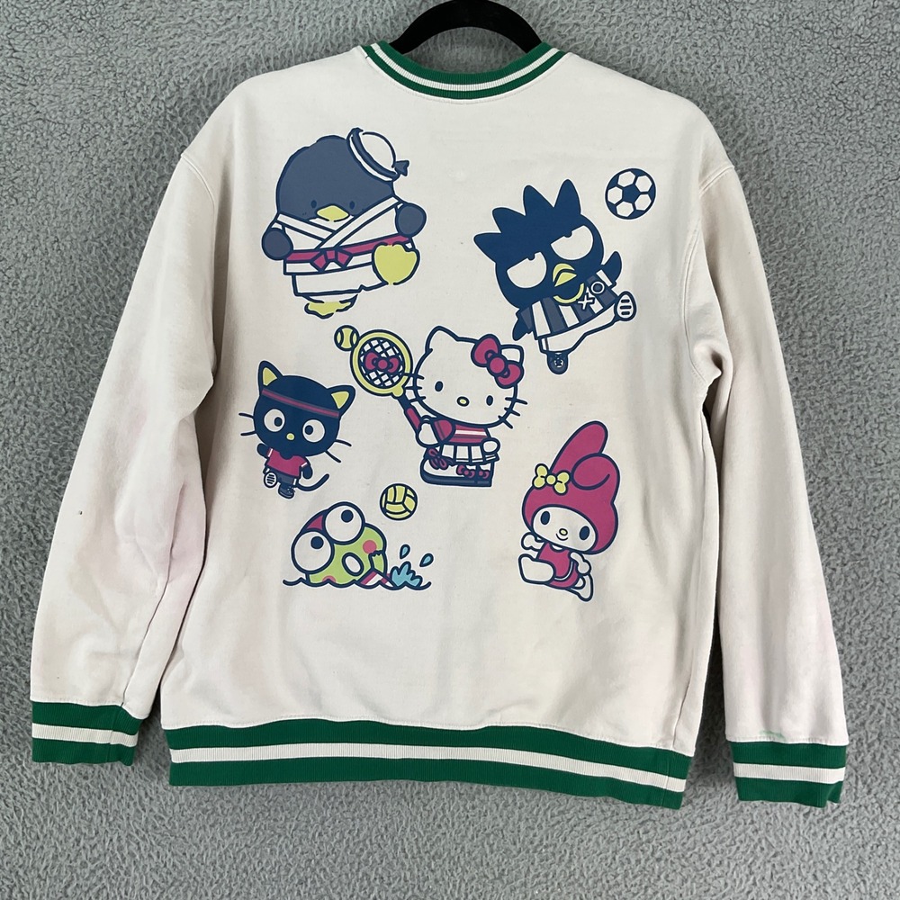 Sanrio Hello Kitty and Friends Sweatshirt Women Medium Cream Green Varsity Sport - Picture 3 of 7